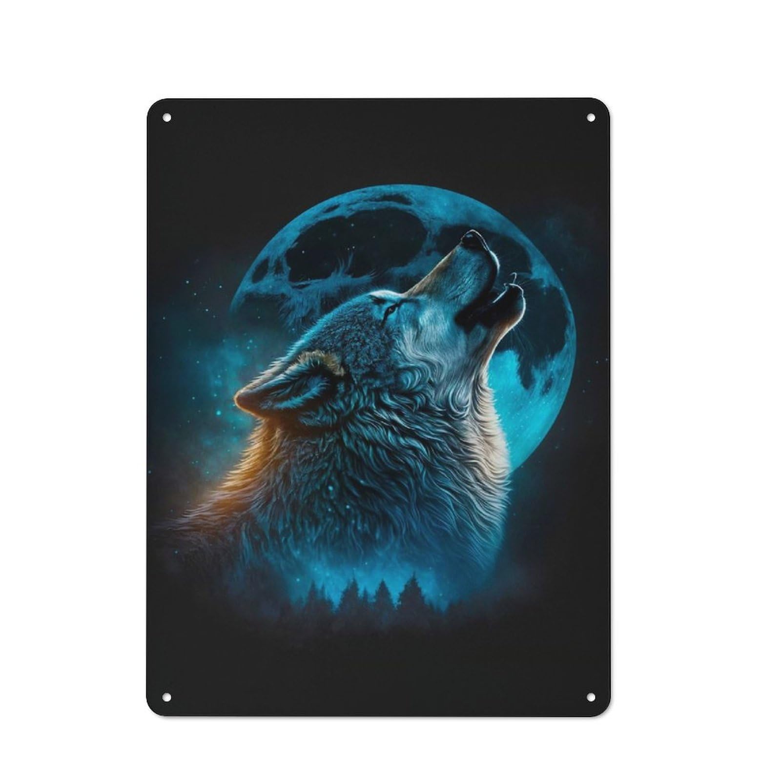 Kitchen Metal Sign with Howling Wolf Design 40x30cm, Vintage Cafe Wall Decor for Restaurant, Kitchen, Counter Or Breakfast Nook