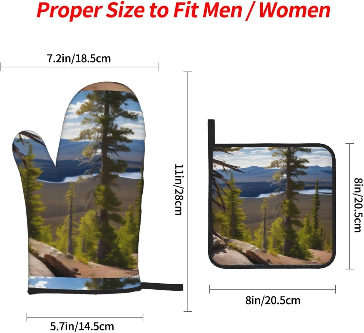 Moose Mountain Pine Tree print Kitchen baking four piece set, fit for cooking and baking, oven, microwave, and outdoor barbecue