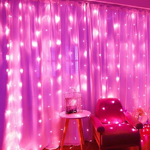 Buvlnee Luces de cortina rosas, 8 modos de luces LED para decoración de San Valentín, habitación de niñas, fiesta, ventana y decoración de fondo de