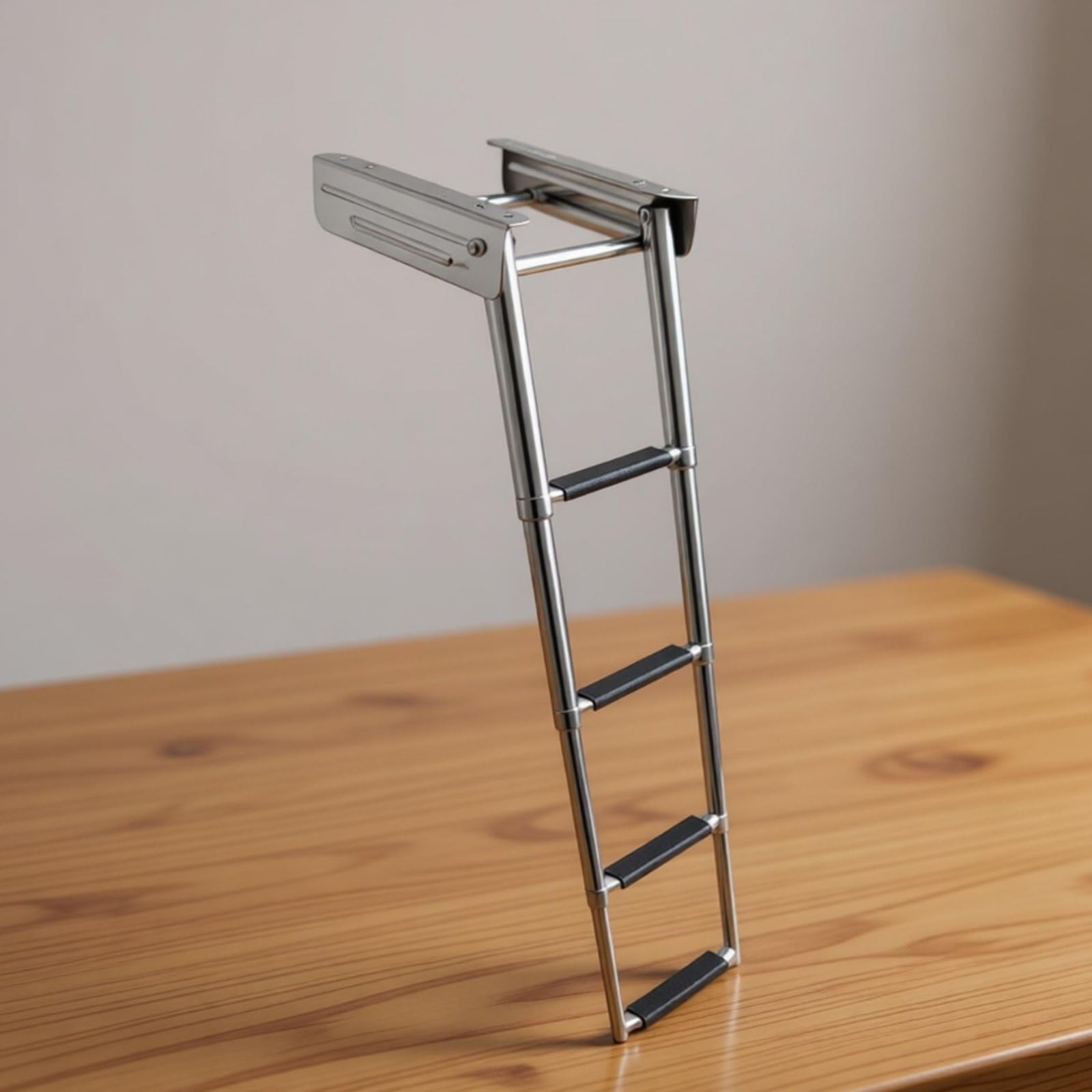 B Baosity Escalera Marina Plegable Extensible Antideslizante Acero Inoxidable 316 Retráctil Bajo con Cuerda Elástica Adecuada para Yates Lanchas Rápidas Pontones Embarques en Muelle, 3 Pasos