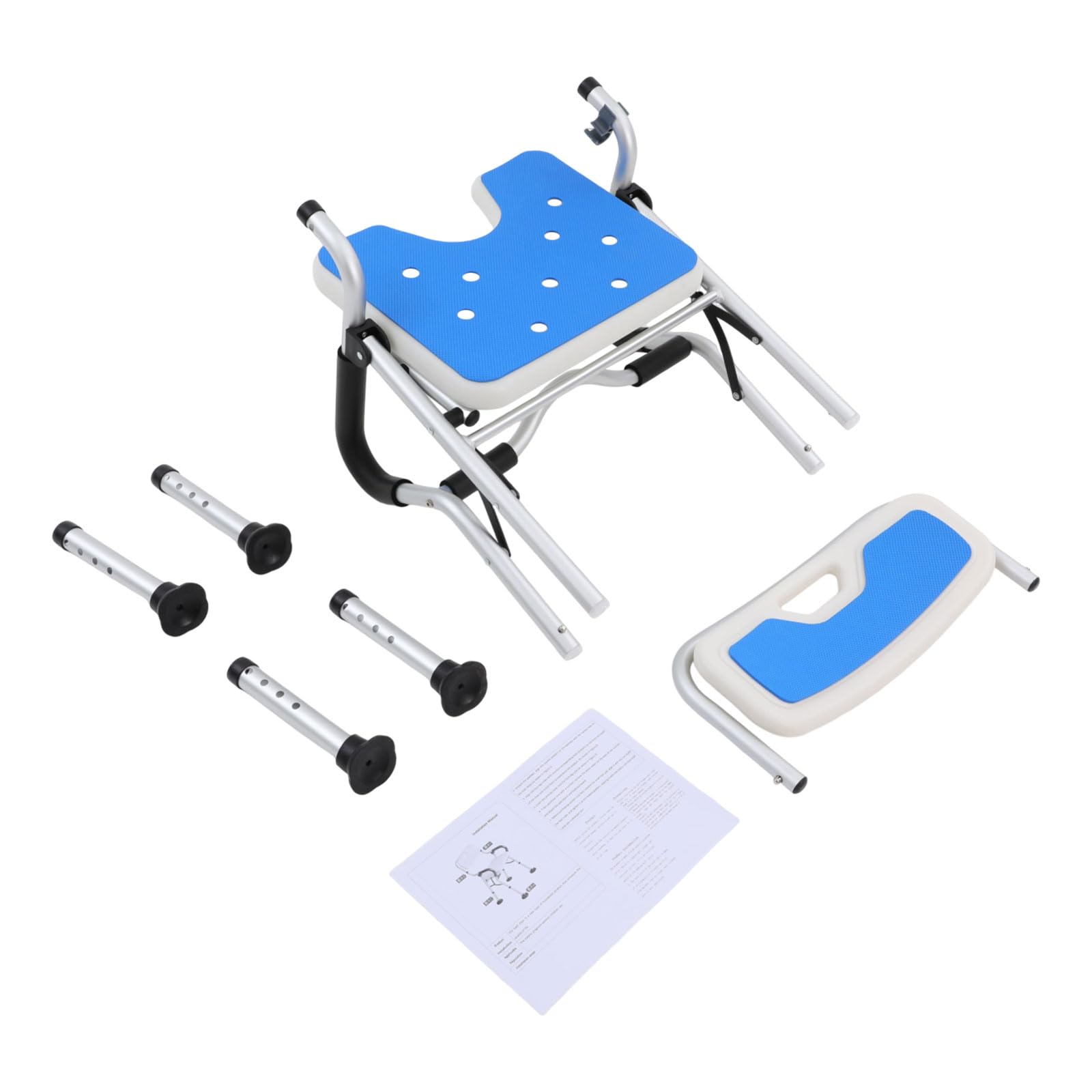 Silla de ducha para personas mayores, altura regulable, taburete de ducha hasta 150 kg, 40 x 34 cm | Silla de baño plegable con agujeros de drenaje y soporte de cabezal de ducha plástico, aleación de aluminio