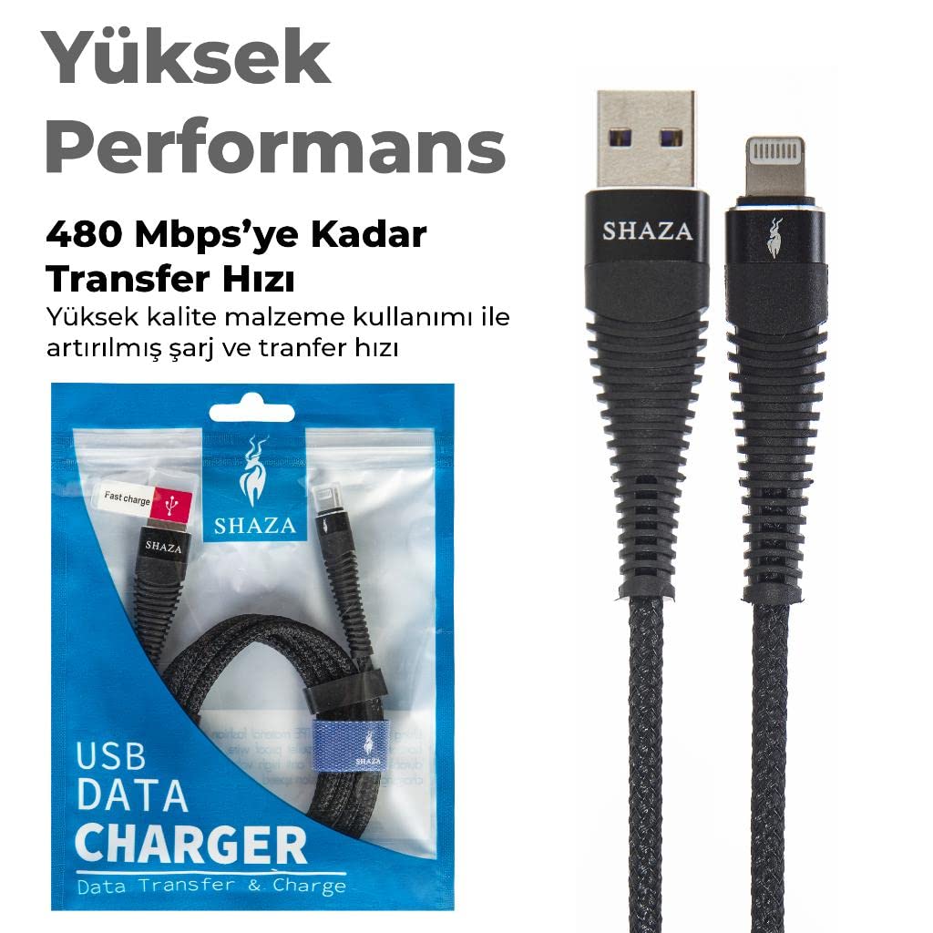 SHAZA Apple iPhone Lightning 5A 100 W Örgülü Hızlı Şarj ve Data Kablosu 1 Metre