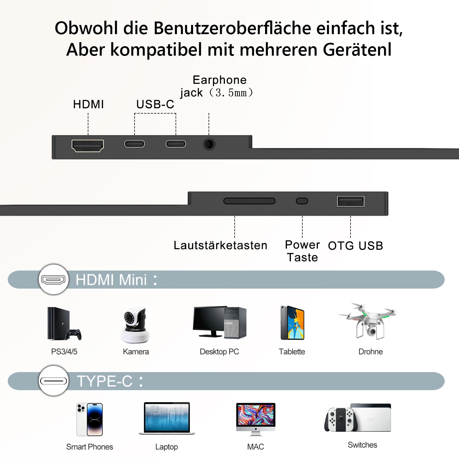 15T Monitor Portatile Touch Da 15,6 Pollici FHD IPS – Doppia Porta USB-C E HDMI, Altoparlanti Integrati, Supporto Regolabile, Compatibile Con Laptop, PC, Telefono, Xbox E PS5