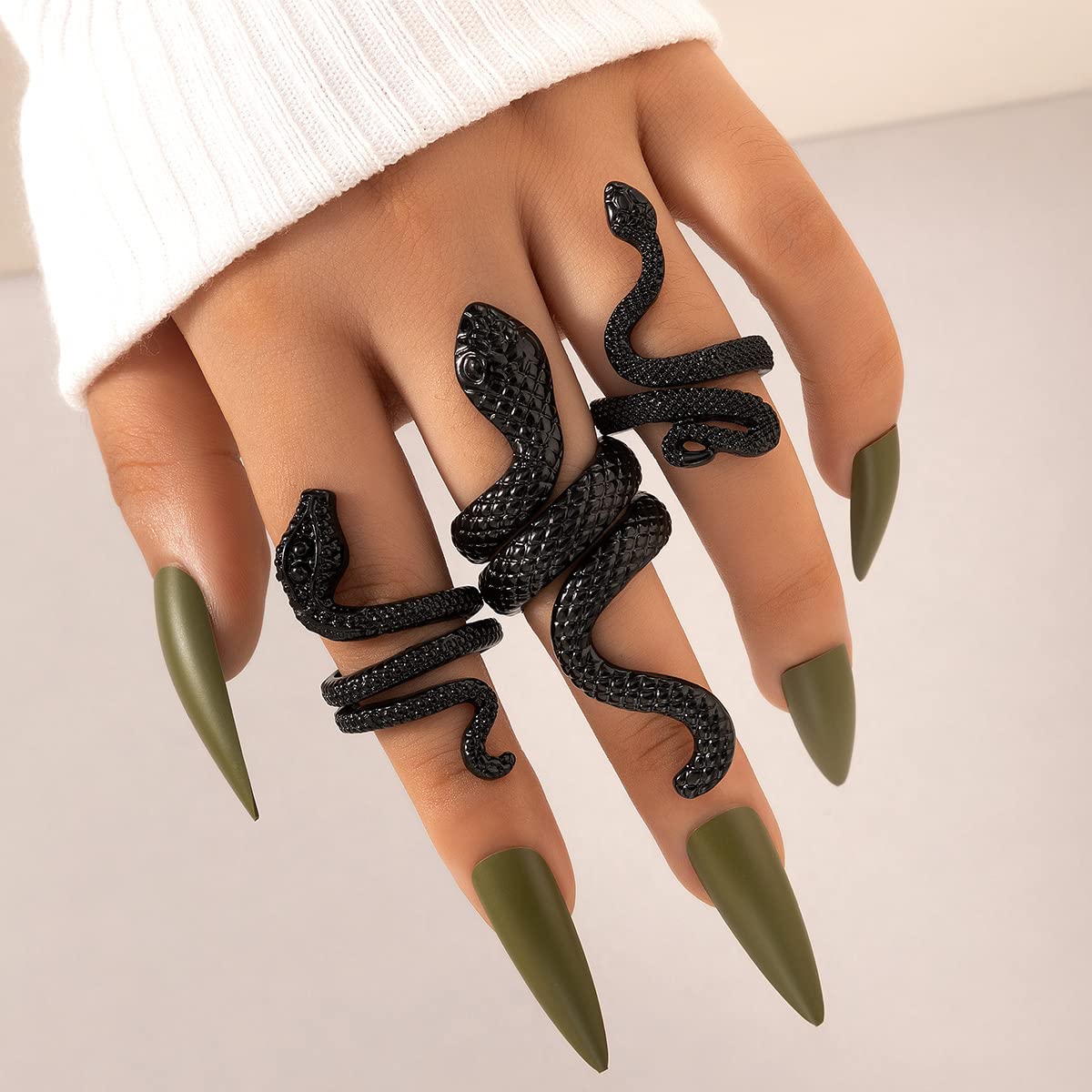Anillos de serpiente negra para mujer, joyería ajustable de serpiente negra para mujer, accesorios góticos vintage, juego de anillos punk góticos, joyería de Halloween, Cobre, Sin piedras preciosas 6