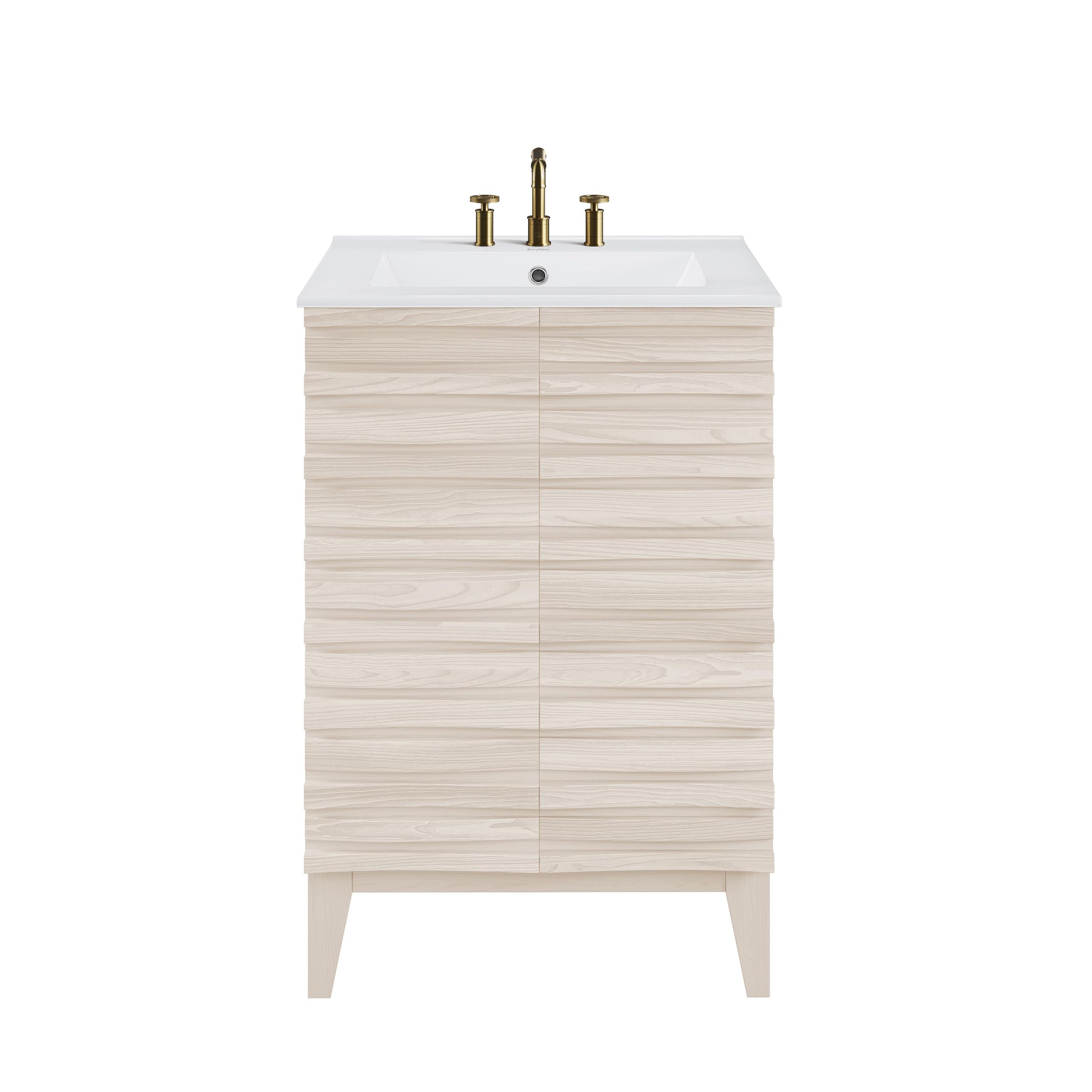 Swiss Madison Cascade 24 in. White Oak Bathroom Vanity with White, 3-Hole Ceramic Sink Top