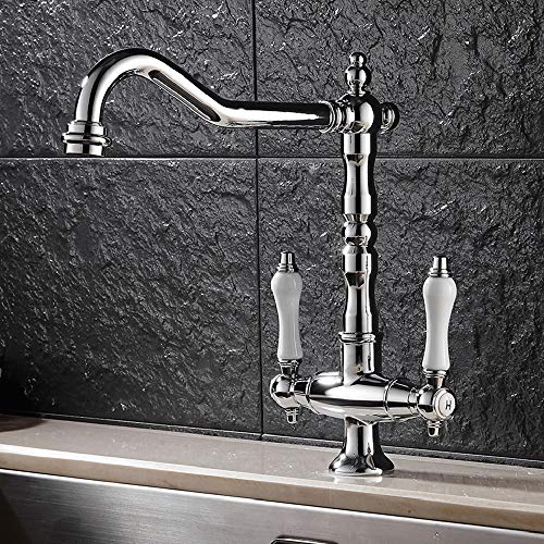 Grifo De Cocina Antiguo Grifo Lavabo Vintage De Diseño Elegante Retro Con Doble Palanca Alto Caño Giratorio 360 Mezclador Agua De Fría Y Caliente Plateado Grifo De Cocina Antiguo Grifo Lavabo Vintage De Diseño Elegante Retro Con Doble Palanca Alto Caño Giratorio 360 Mezclador Agua De Fría Y Caliente Plateado
