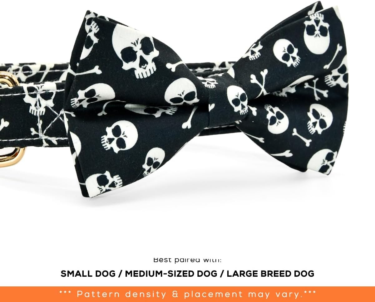 Cat/Dog Bow Tie Collar, Funny Black Skull Dog Collar, Removable Bow Tie Accessory, Wedding/Birthday Gift for Dog, Small image 2