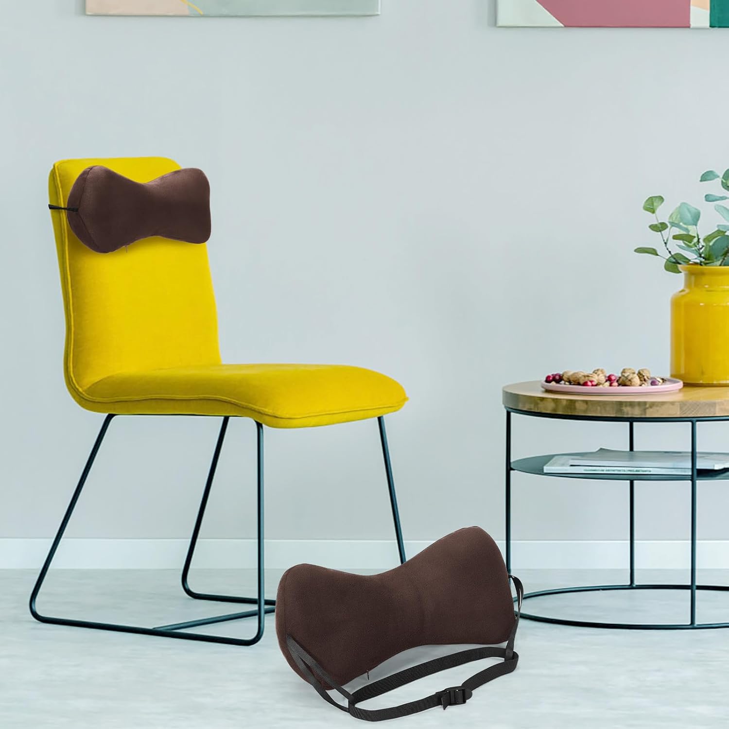 Chunful 1pcs Dog Bone Shaped Chiropractic Neck and Back Pillow for Cervical Support with Adjustable 37 Inches Strap Sofa Lounge Chair Pillow for Travel Home Use, 15 x 7 x 5 Inches (Brown) - Image 7