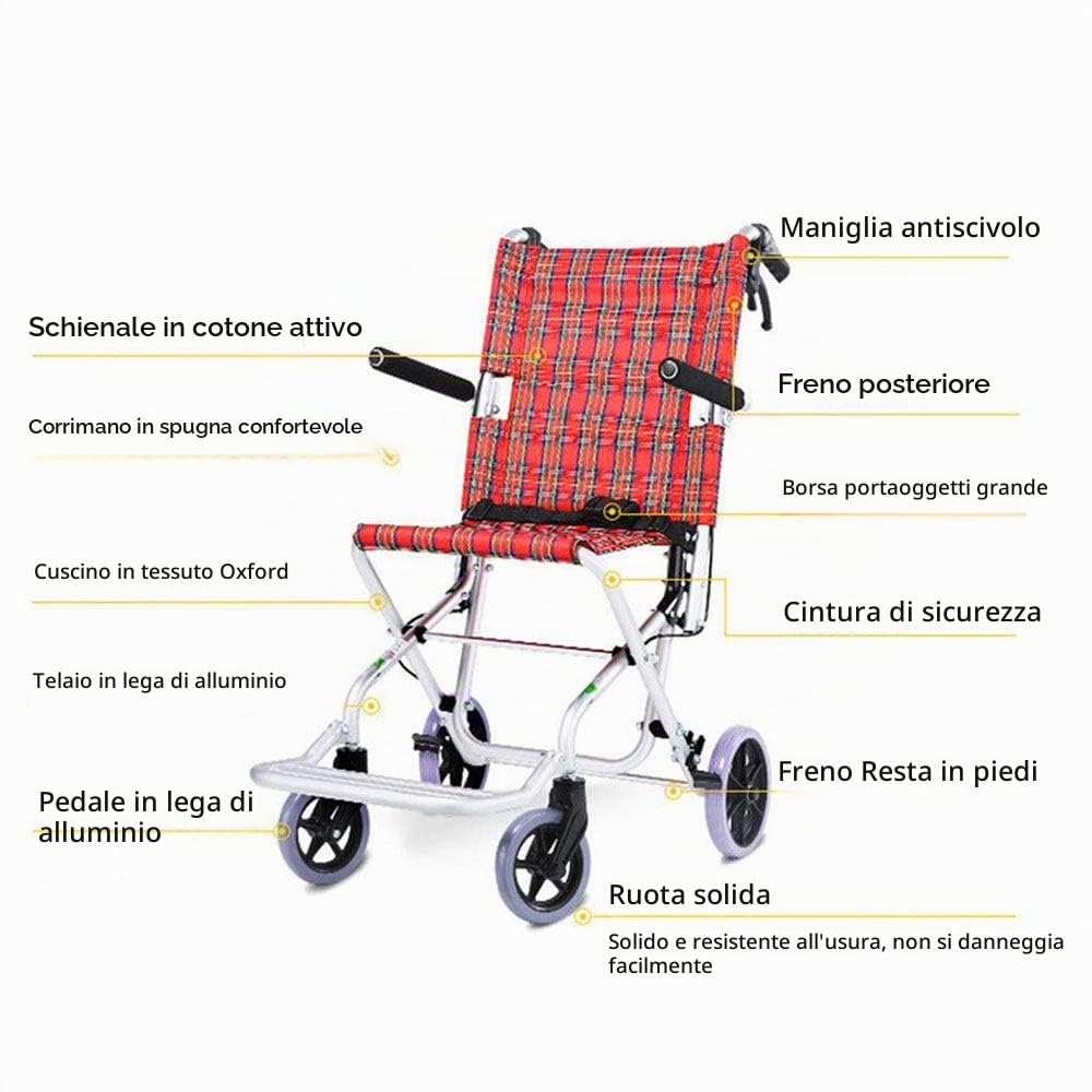 Sedie a rotelle automotrici, Carrozzina disabili Pieghevole, per disabili e Anziani, Facili da trasportare e da ripiegare, per Esterni, Adatte per Viaggiare-7.5kg