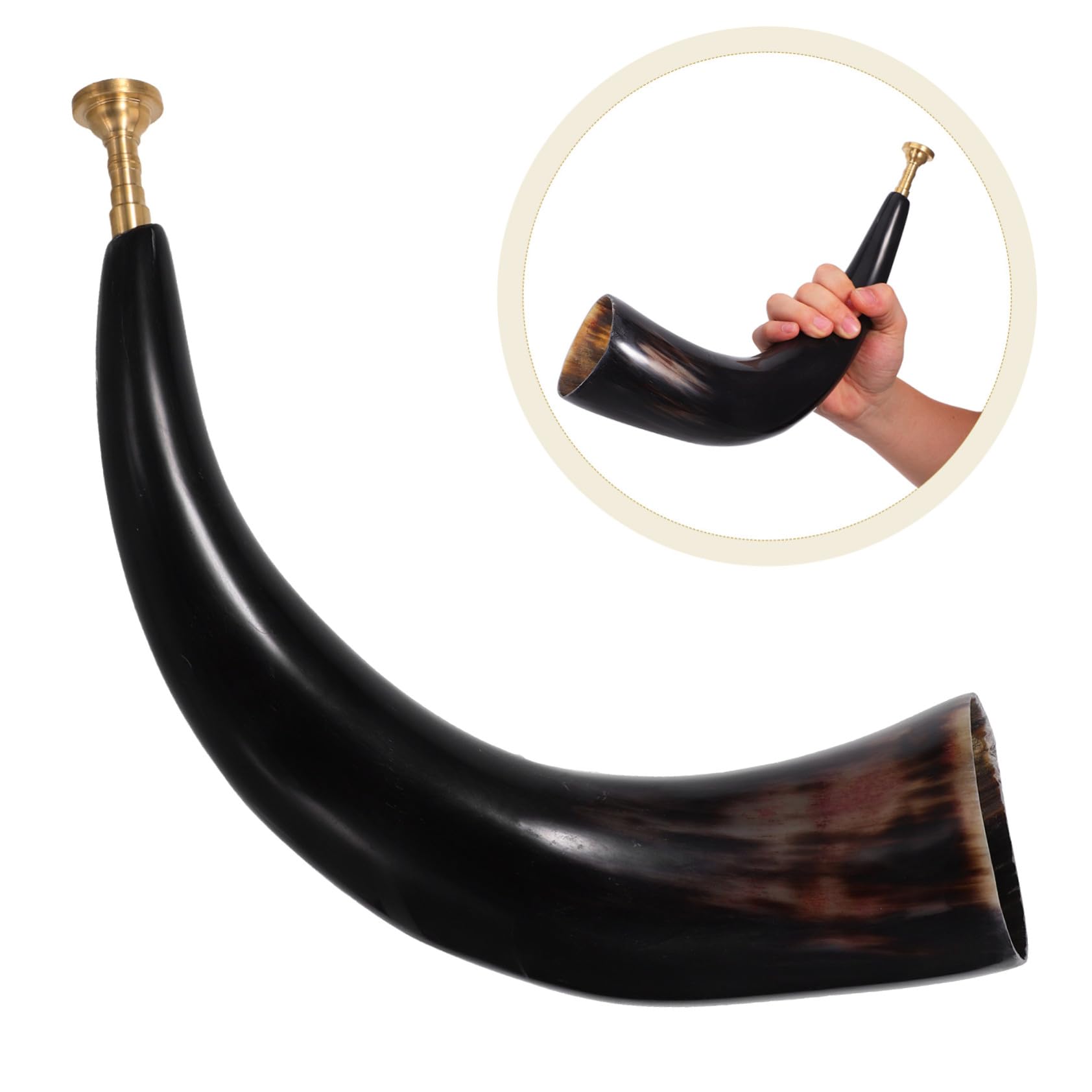 Corno Vichingo da Suonare in Bue Naturale Inserti in Metallo | Nero, Leggero, Proiezione, per Spettacoli, Cosplay Halloween, Feste Pirate, Allestimenti Rustici all'Aperto