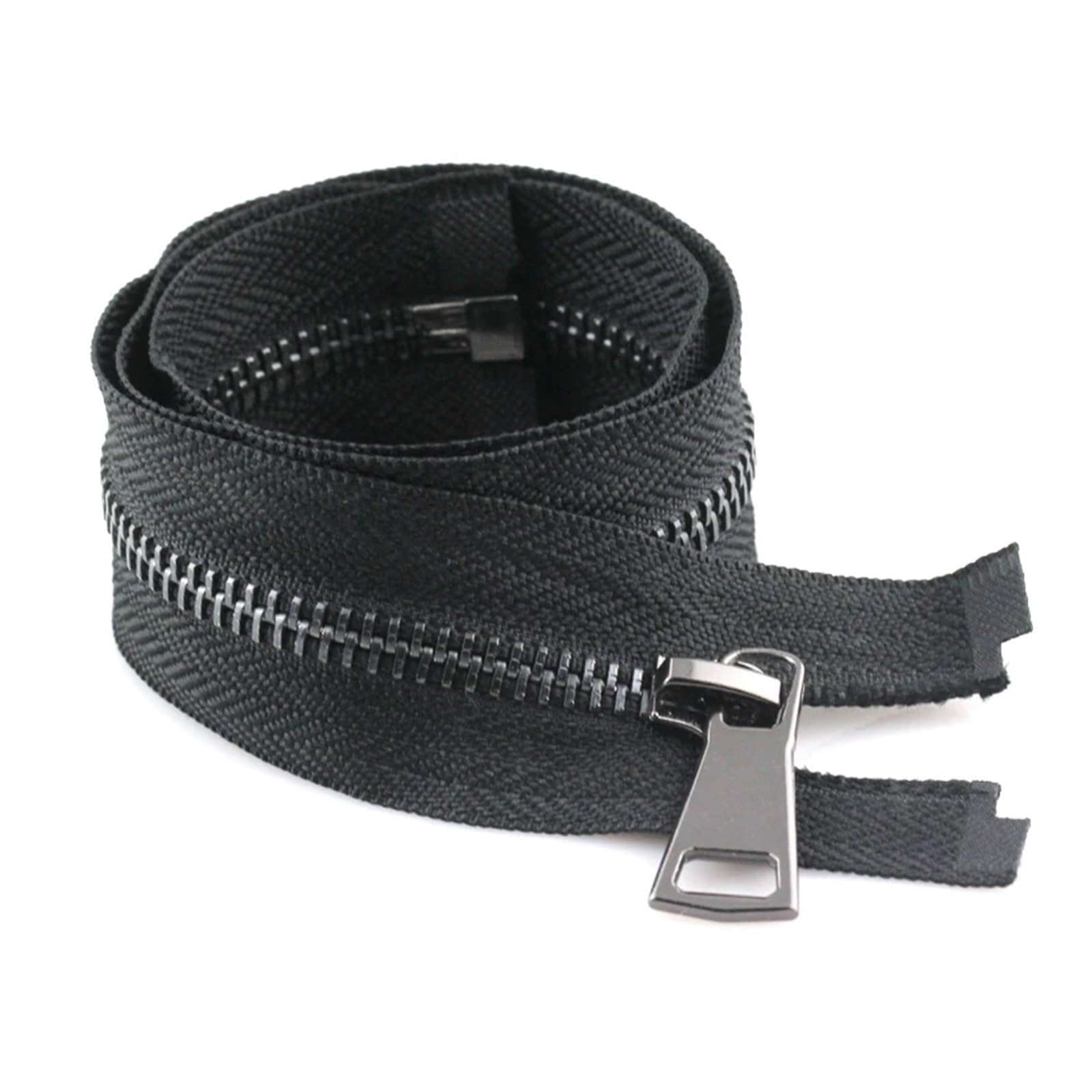 Cremallera con Dientes de Metal, Cremallera Negra con Extremo Abierto y Cerrado. Tirador de Cremallera.(150cm)