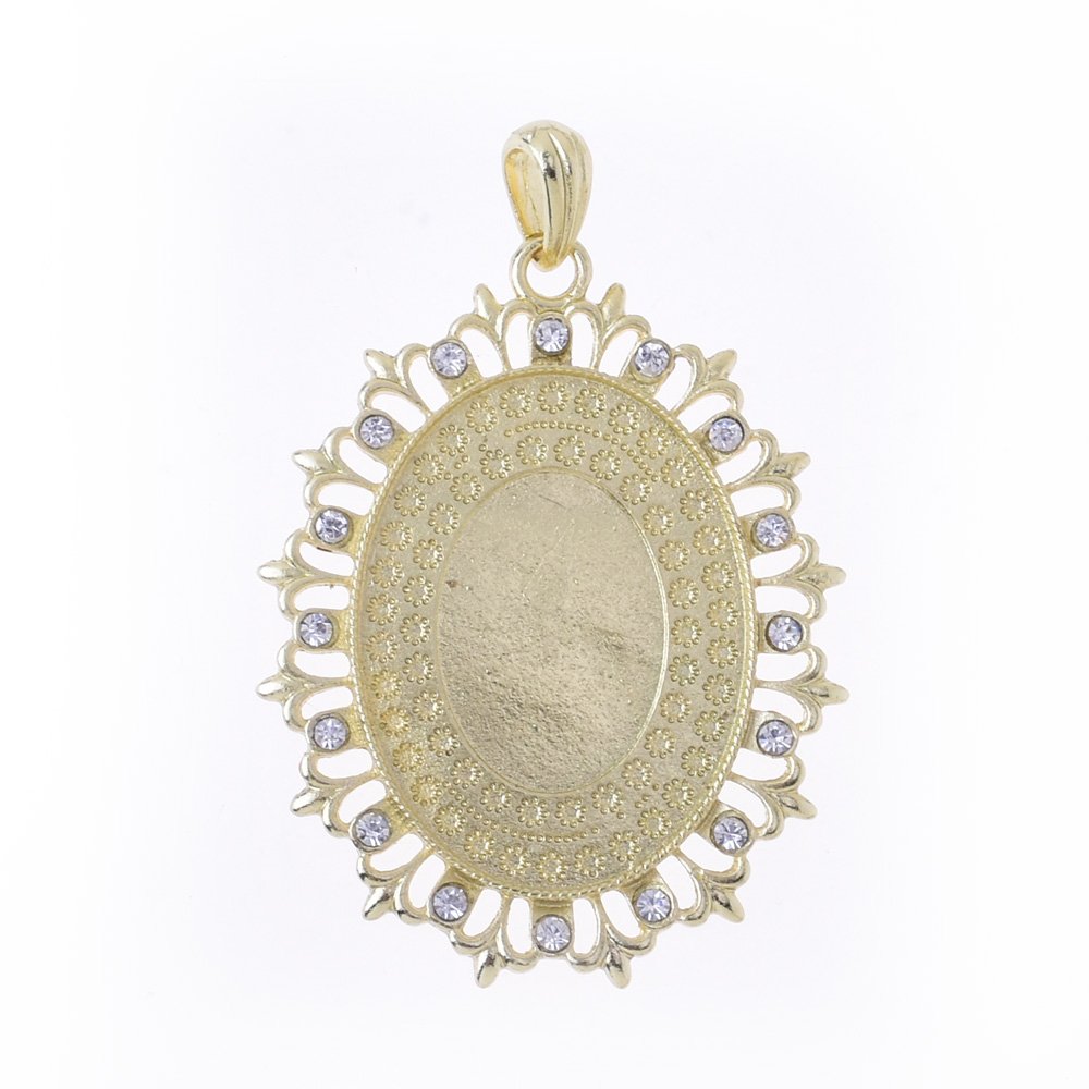 Rosebeading Gold Plated Zinc Alloy 40X30mm Oval Cameo Cabochon Bezel Base Setting Pendants With Rhinestones,Sold 10Cps/Lot,