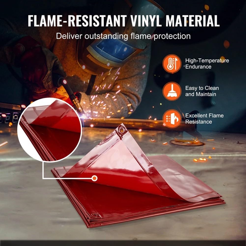 Rideau de soudure VEVOR - 1,8 x 1,8 m - En vinyle résistant aux flammes - Protection UV à 6 niveaux pour zones de soudage - Portable pour atelier/industriel - Rouge