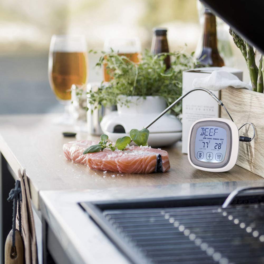 Instant Read Termometro per carne Touch screen digitale Strumento per cucinare con timer da cucina con sonda per barbecue all'aperto