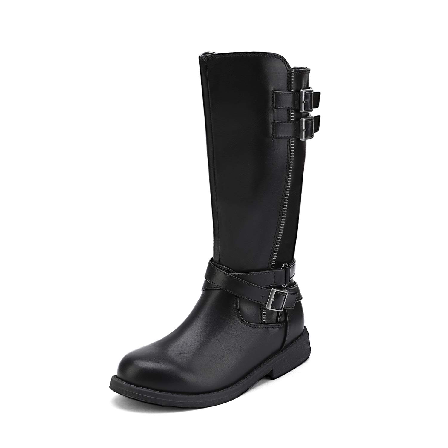 Unisex-Child Black Buckle Knee High Riding Boots