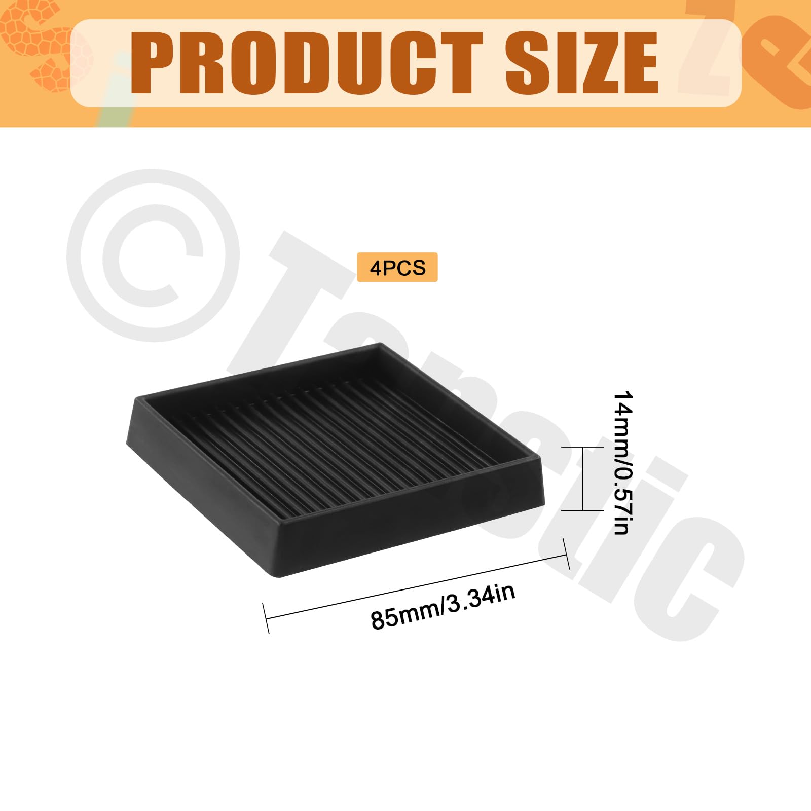 Tanstic 4Pcs 3x3 Square Rubber Furniture Caster Cups with Anti-Sliding Floor Grip Square Rubber Anti Skid Caster Cups Non Slip Furniture Pads for Sofa Bed Chair(Black) - Image 2