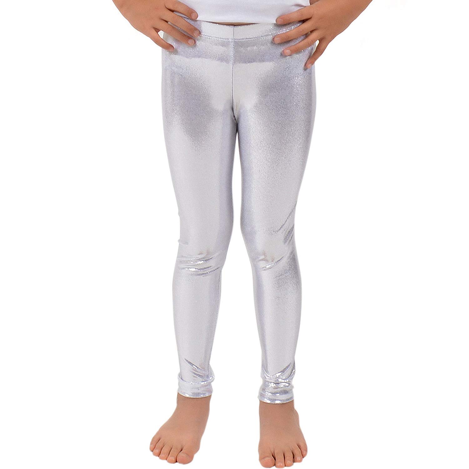 LoxdonzGirls Shiny Wet Look Leggings Kids Liquid Metallic Dance Footless Tights Pants