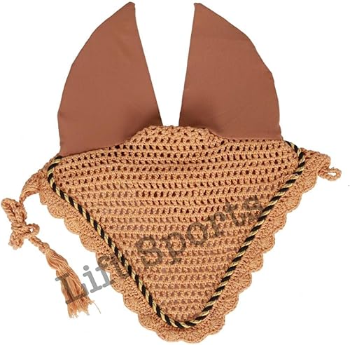 Miniatura 10 de Full/COB/Pony Horse Ear Bonnet 30 colores Fly Veil Crochet con ribete (pequeño/pony, rojo)