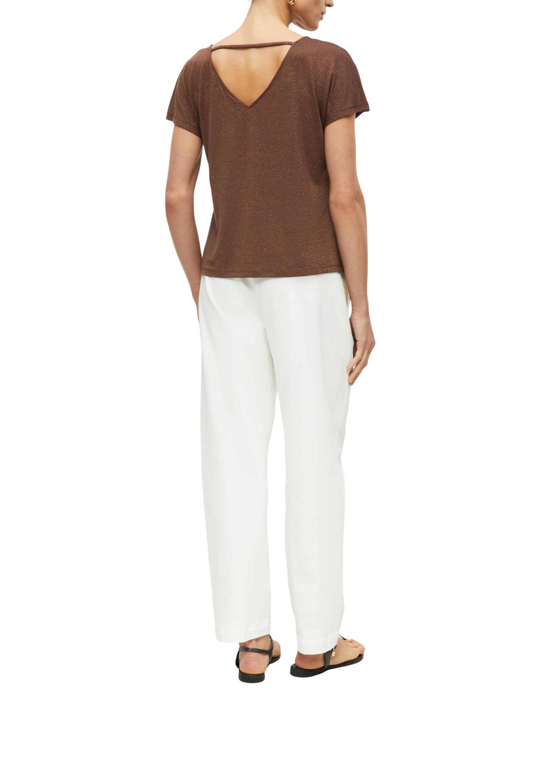 s.Oliver Damen T-Shirt – Jersey, V-Ausschnitt, Regular Fit, schimmernd, Rückenausschnitt