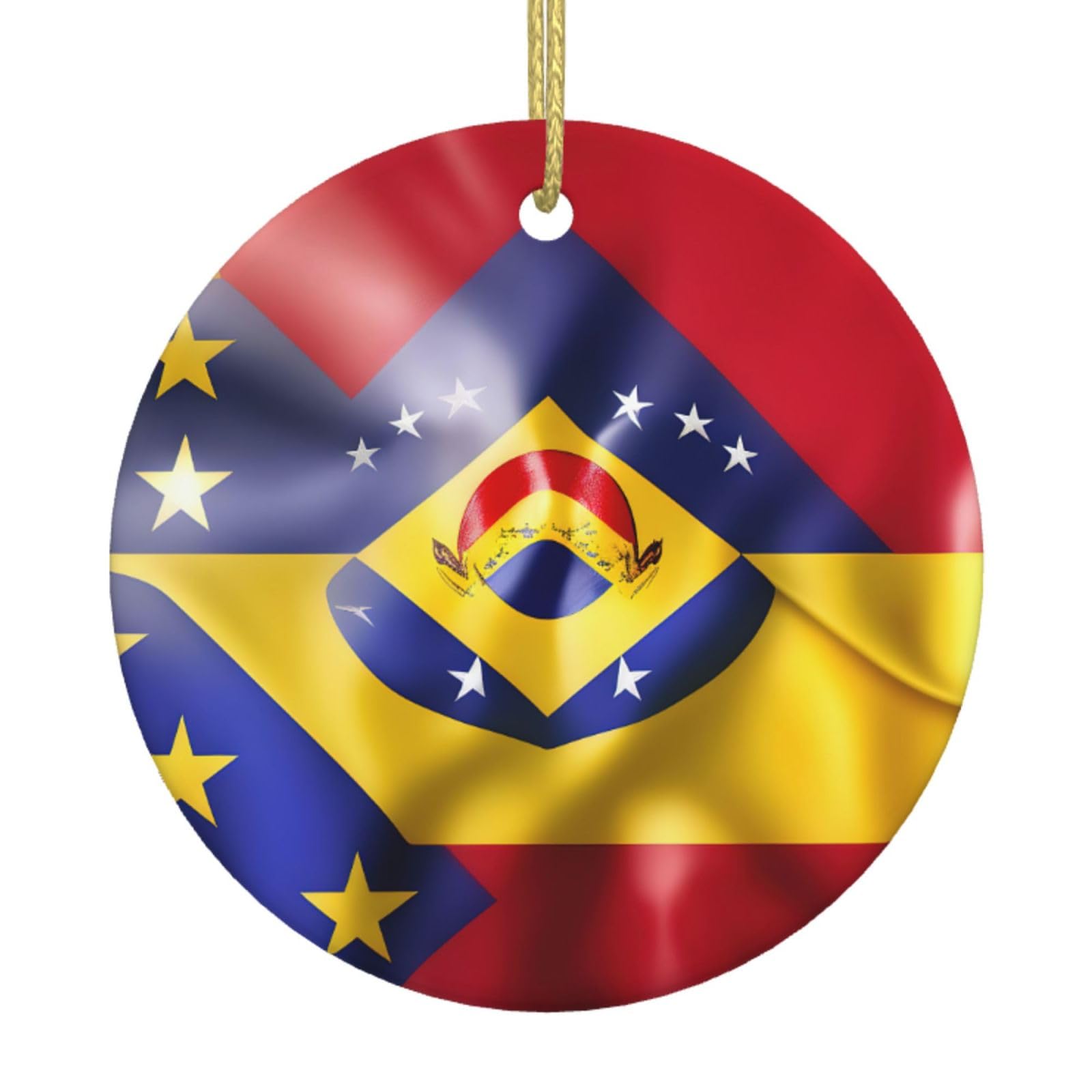 Flag Of Venezuela Print Christmas Ornaments, Ceramic Hanging Ornament, Round Shape Decorations