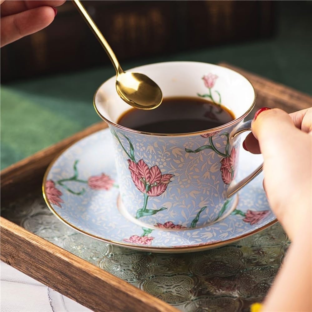Bone China zestaw do herbaty filiżanki do kawy i spodki zestaw vintage porcelanowy kubek 250 ml (niebieski)