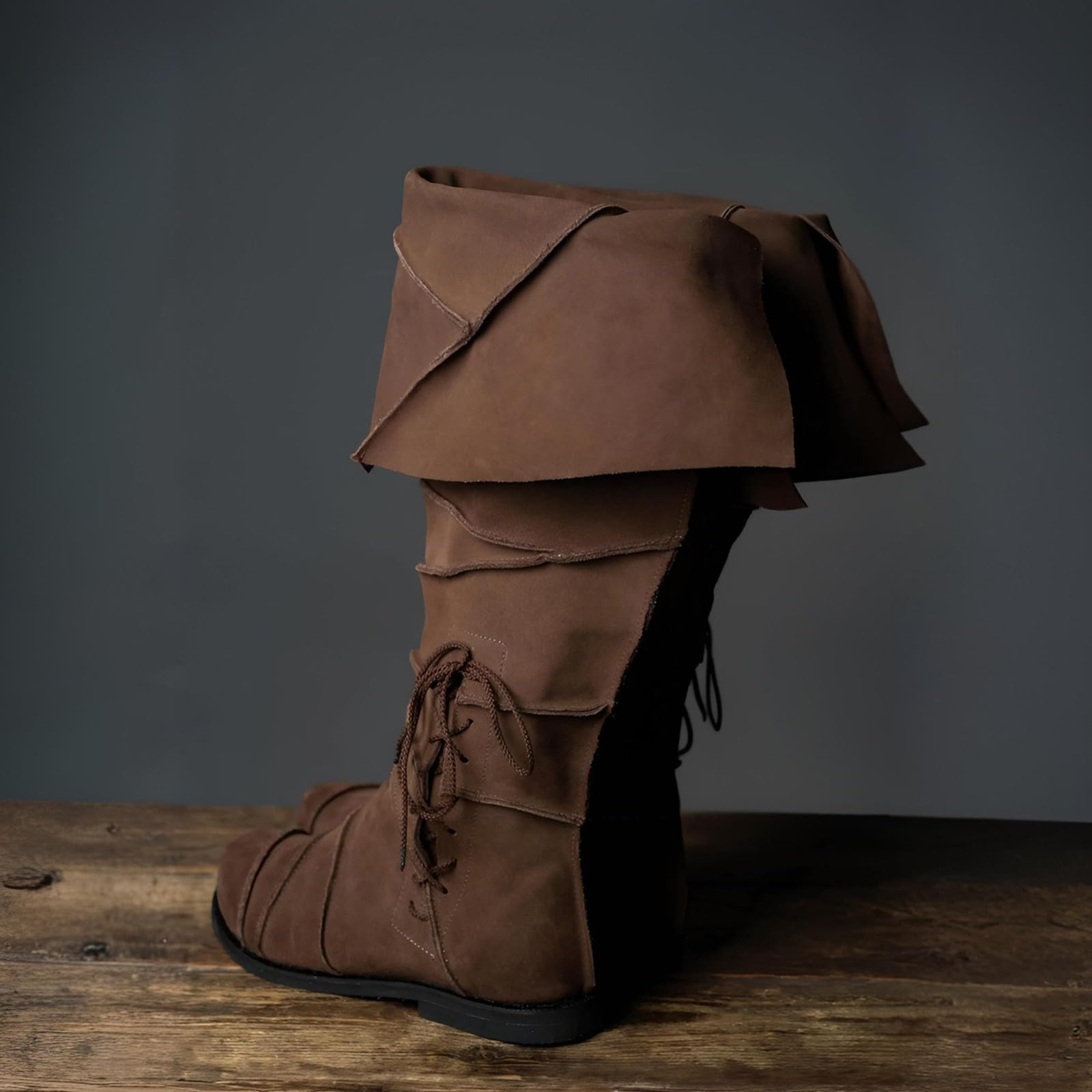 Generisch Botas de vaquero para hombre – tacón bajo atadas medias botas caballero, clásicas botas renacentistas medievales piratas para fiestas y cosplay