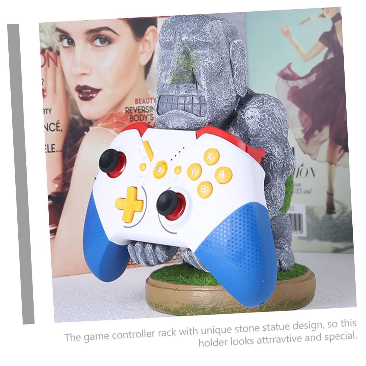 Veemoon Supporto Per Controller Di Gioco in Resina Design Moai Decorativo Da Scrivania, Supporto Stabile Multifunzionale Per Cuffie e Maniglie Da Gaming, Per Appassionati e Collezionisti