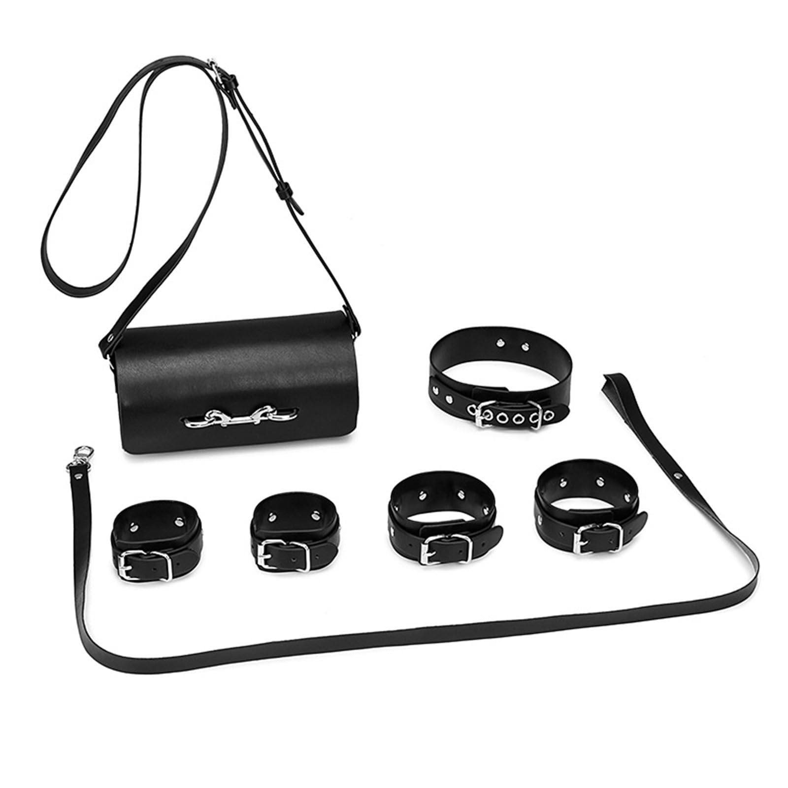 Menottes, Retenue Du Cou, Ensemble De Bondage D'Esclave SM En Cuir, 6 Pièces, Jouets Sexuels Fétiches Pour Hommes, Femmes, Couples