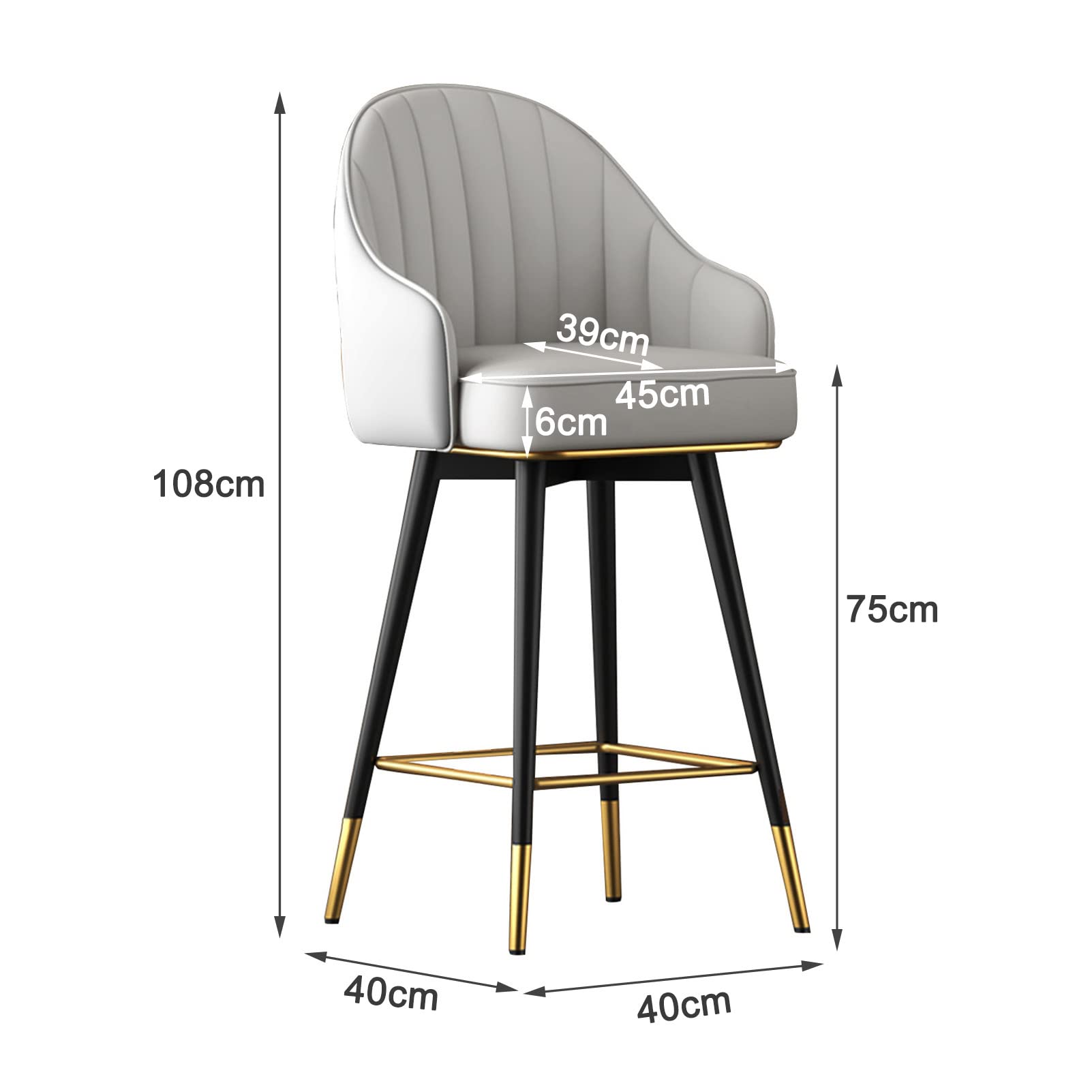Lot de 2 tabourets de bar pivotants réglables avec support dorsal, tabourets de comptoir de cuisine et de pub, design gris moderne, hauteur de 65 cm/75 cm