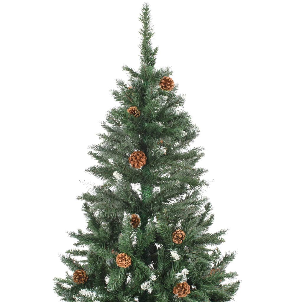 Sztuczna choinka sosna o wysokości 210 cm, biały brokat, 1060 gałązek, 36 szyszek sosnowych, materiał PCW, stabilny żelazny stojak, gęsta imitacja choinki do salonu, na balkon