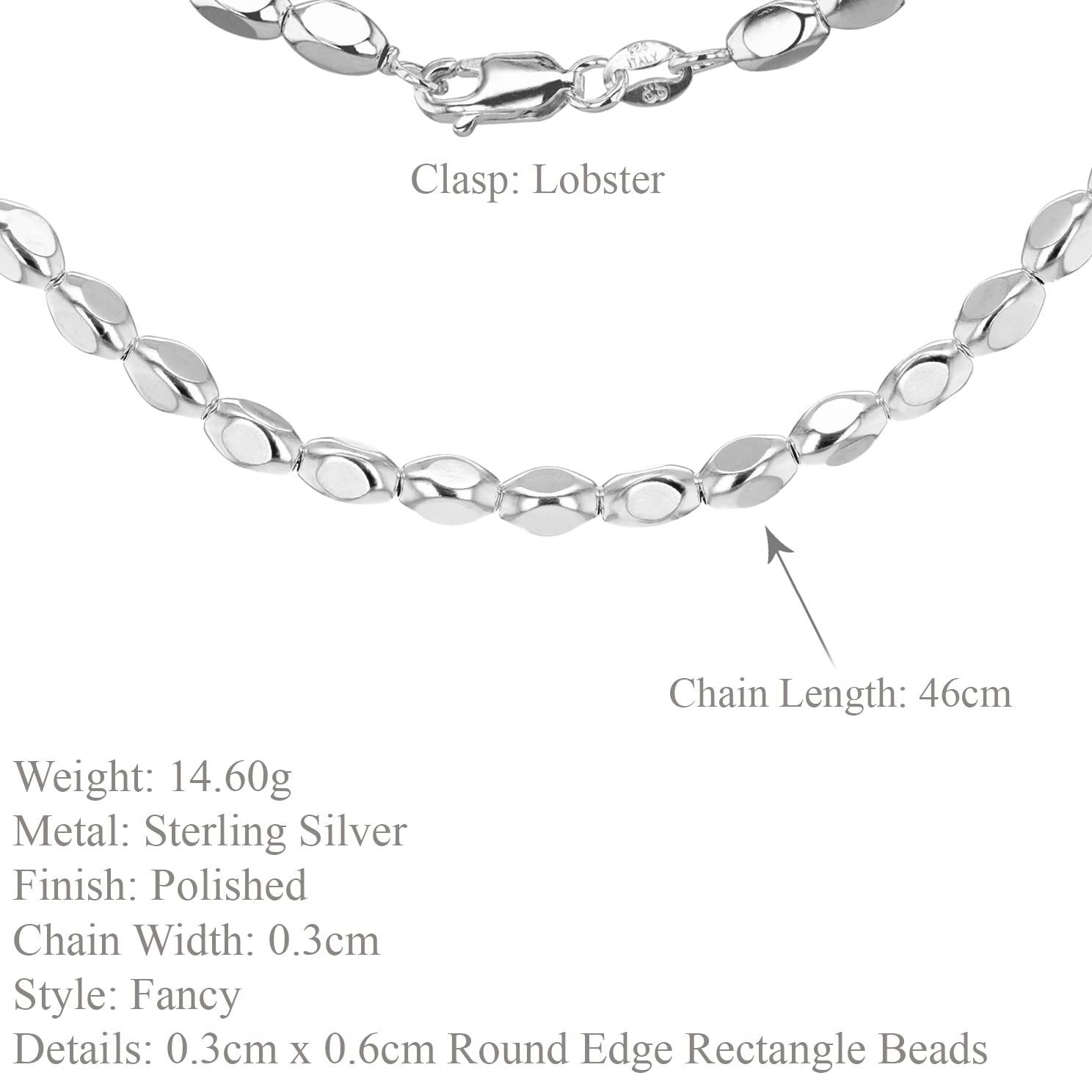 Tuscany Silver Collar/Pulsera Cuentas Rectangulares Bordes Redondeados para Mujer