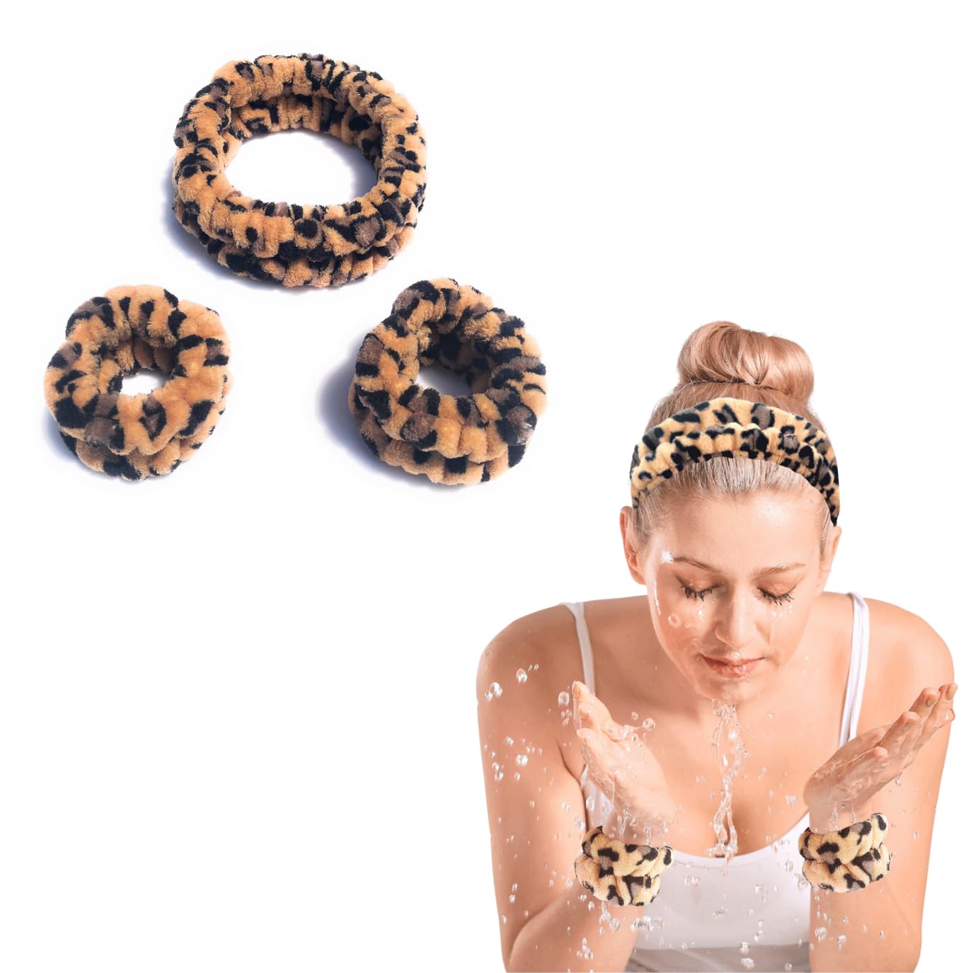 NWACSpa Headband for Washing Face and Face Washing Wristbands, Makeup or Skincare Headbands for Teens Girls Women, Microfiber Soft Facial Cloth Headband (Leopard Print)