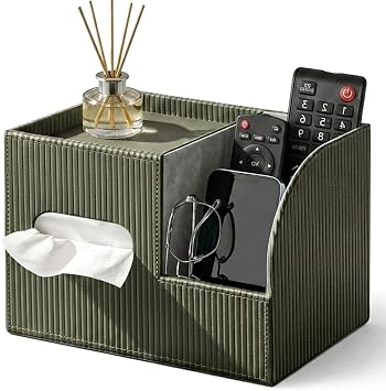 PU Leather Tissue Box Cover with Storage Tray, Cube Facial Tissue Holder