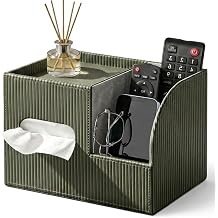 Modern PU Leather Cube Tissue Box Cover with Storage Tray, Multifunctional Remote Control Holder & Facial Tissue Dispenser Organizer for Nightstand, Bathroom, Bedroom, Office & Home Decor