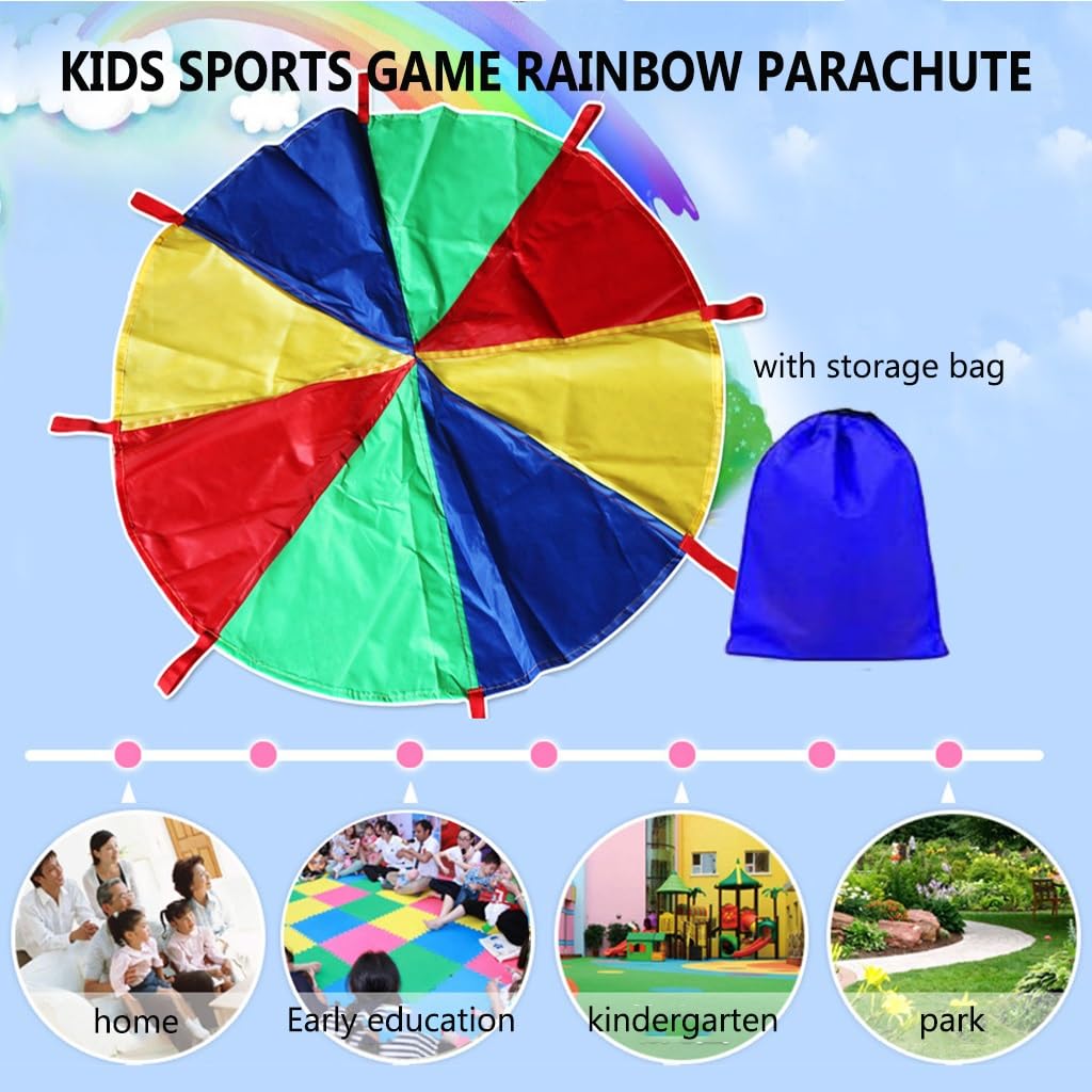 Rainbow Outdoor Parachute,Rainbow Parachute Play Outdoor Activities Kids Play Game Rainbow Parachute, Adult Team Work Promotes Communication Group Collaboration Game Parachute (Size : 4m/13.1ft) (Size