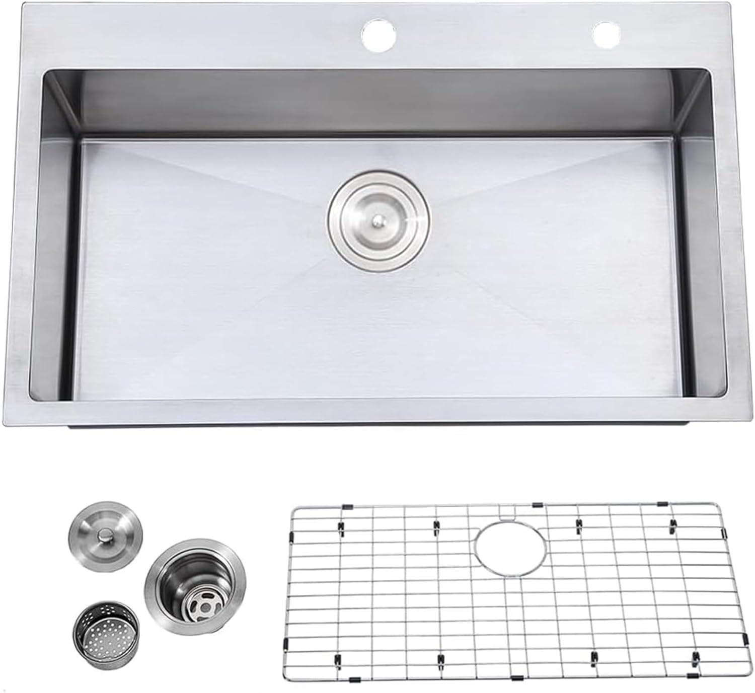 Drop In Kitchen Sink, 30 x 18 Inch Topmount Stainless Steel Single Bowl Kitchen Sink, Brushed Nickel 16 Gauge Extra-Thick Modern Bar Prep RV Laundry Sinks with Dish Grid and Basket Strainer