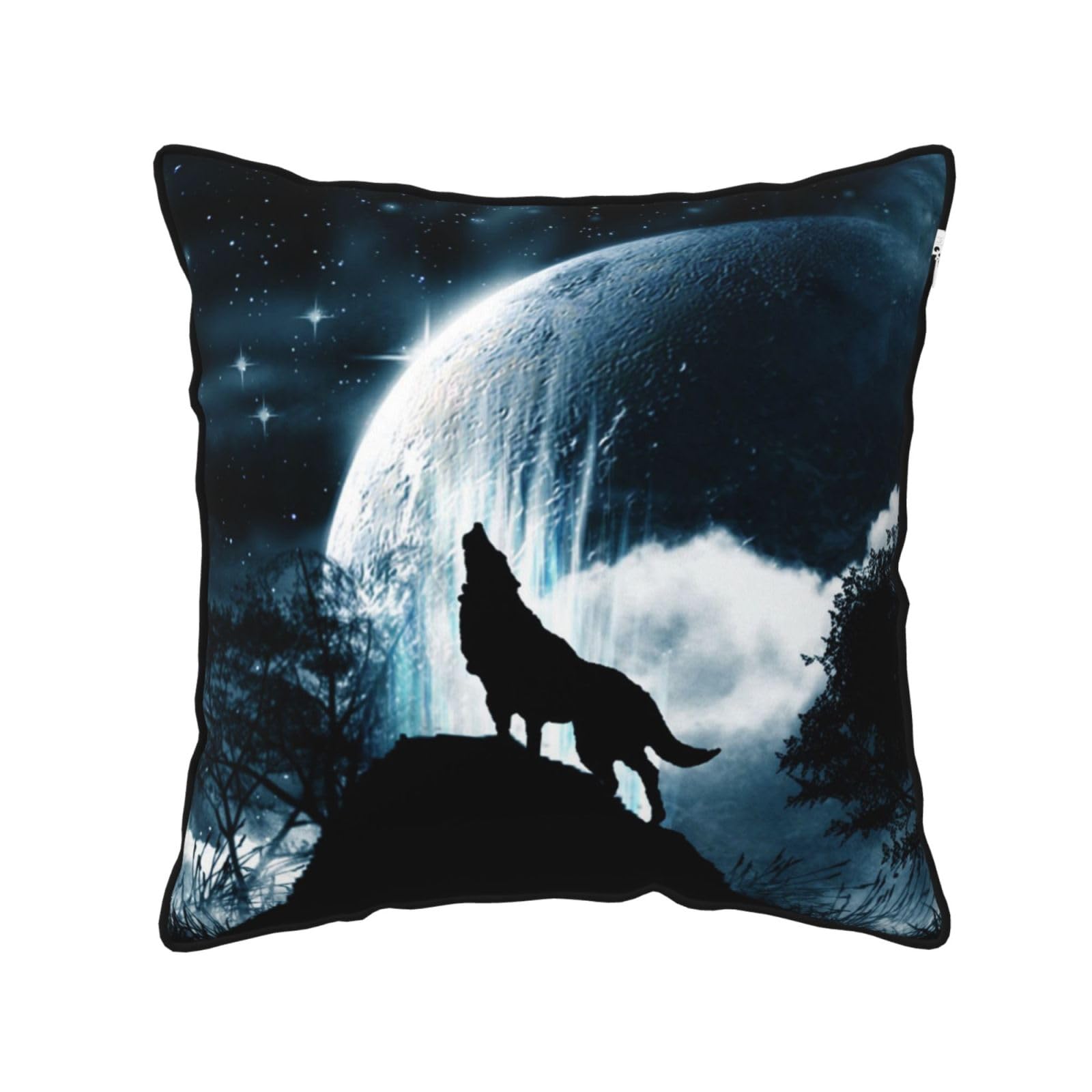 FZGGWYHL Wolf Howling At The Moon printed Velvet Throw Pillow Cover Pillowcase