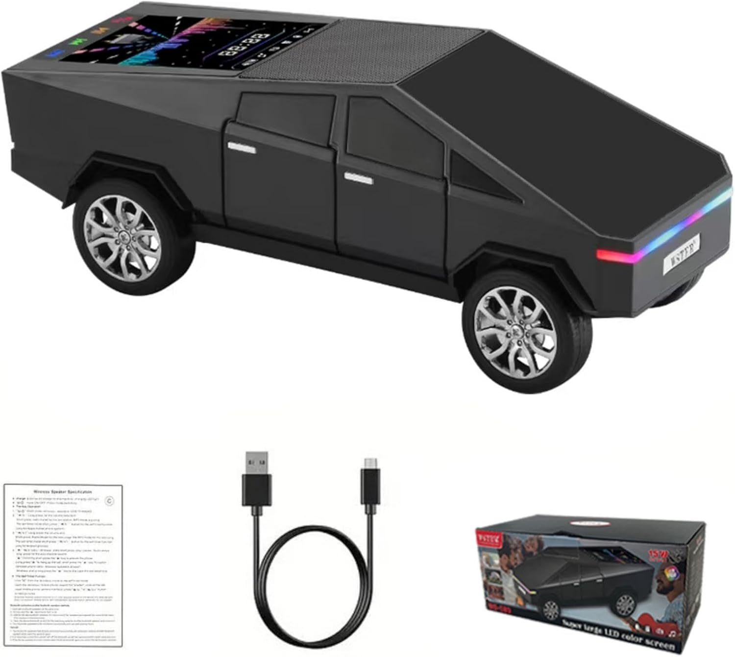 WS-580 Replica Bluetooth Pickup Truck Altavoz portátil, con pantalla de visualización, sonido HD, emparejamiento TWS, radio FM, micrófono