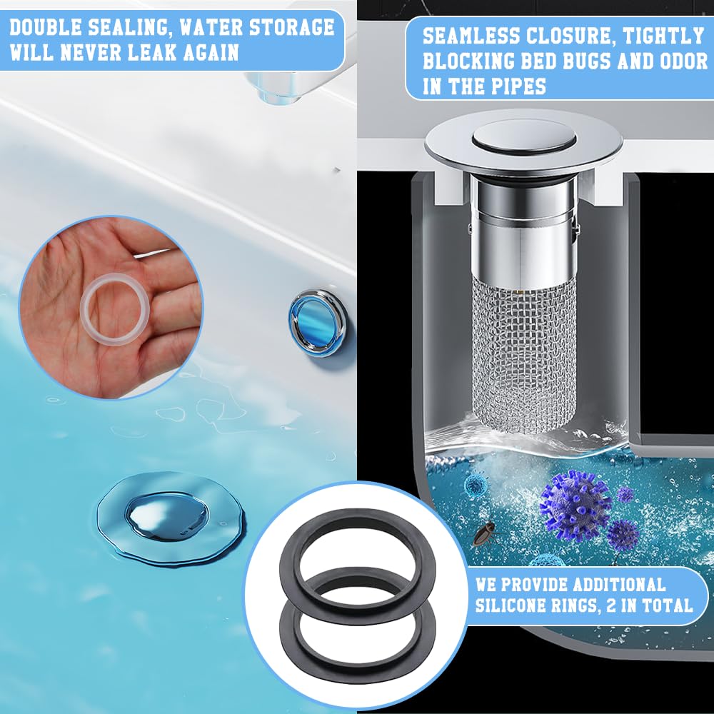 Tappo Lavabo Universale Click Clack - Per Fori 34-40 Mm | Con Filtro Anti-intasamento - Foto 3