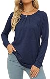 JomeDesign Womens Tops Long Sleeve Shirts Crew Neck Casual Blouse Loose Fitting Tees Fashion Clothes Navy Blue S