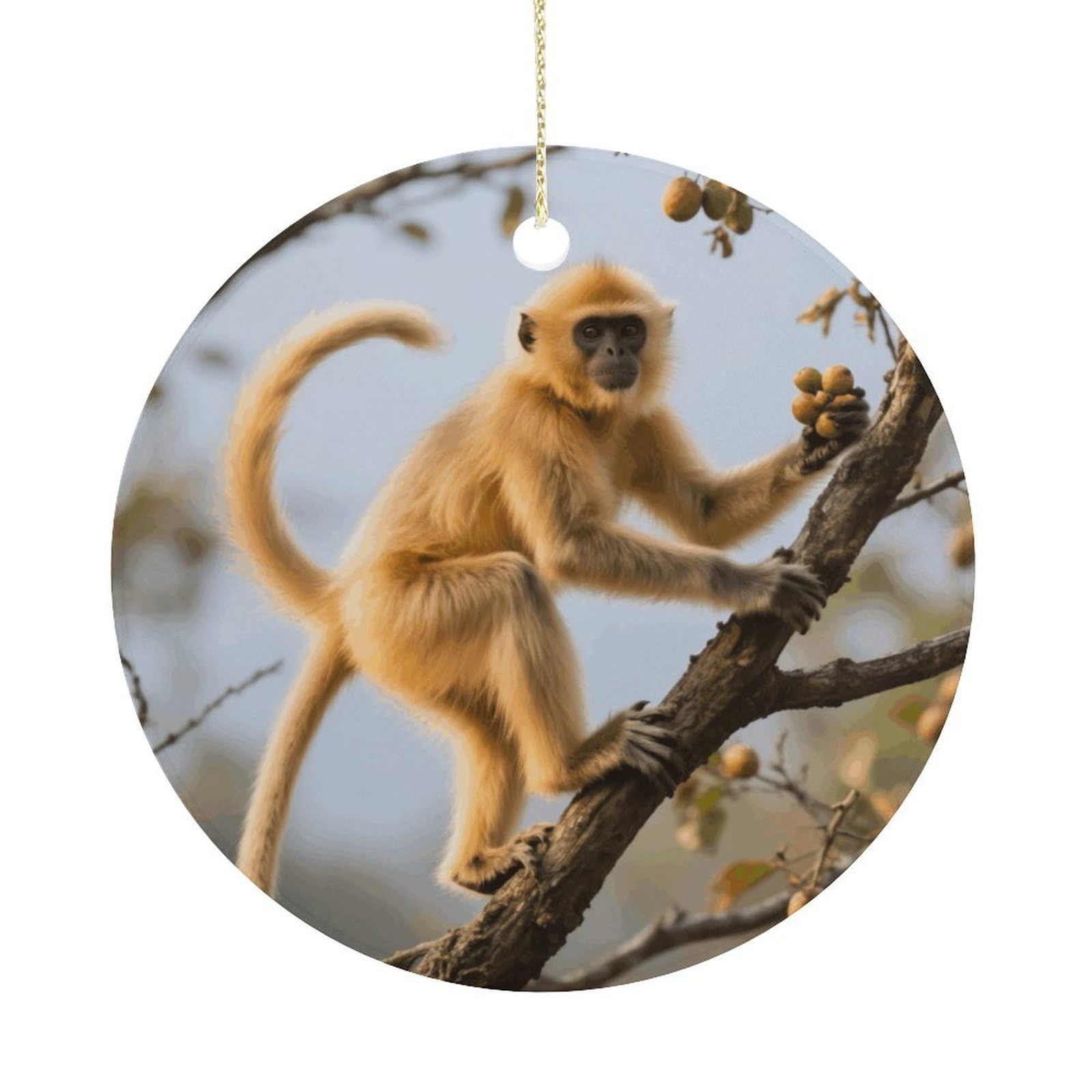 Personalized Christmas Ornaments 2025 Ceramic Hanging Golden Snub-Nosed Monkey Ornaments with Gold String Double-Sided Vintage Holiday Decorations for Tree Mantel Tabletop Xmas Party Favors