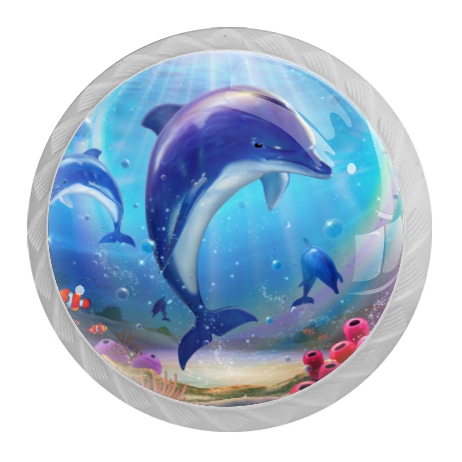 Tqmspg Multi10 4 Pieces Drawer Pulls Dolphins Underwater World Door Knobs Dresser Handles For Kitchen Wardrobe Cupboard Hardware Furniture