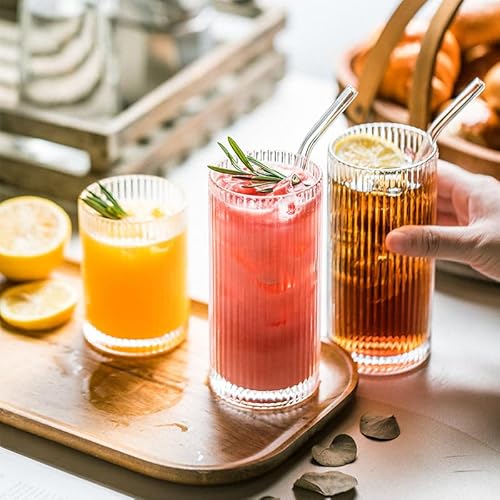POLIDREAM Drinking Glasses with Origami Style Set of 4 Glass Cups, 12 oz Ribbed Glassware, Highball Glass Cups, Elegant Art Deco Ripple Vintage Glassware, Juice Glasses, Ideal for Cocktail, Beer - Image 8