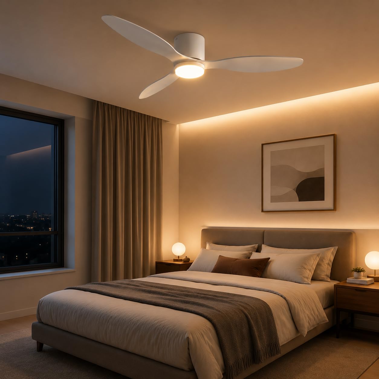 ON CONNIE Ventilatore da Soffitto Bianco con Luce LED 106cm, Motore DC Silenzioso con Telecomando e Luce Regolabile
