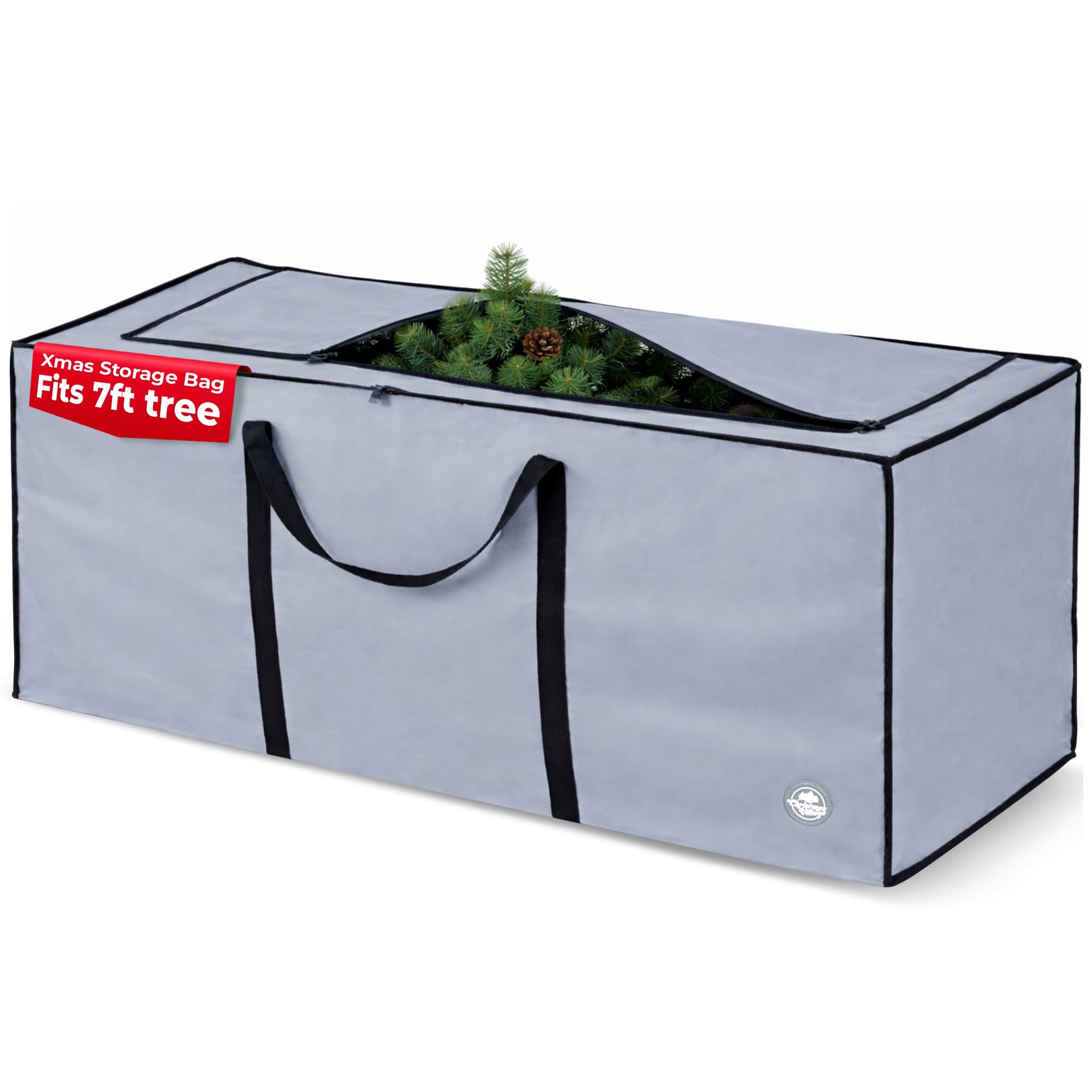 Christmas Village Grey - 7Ft Tree Storage Bag Premium 7Ft Christmas Tree Storage Bag - Heavy Duty Christmas Tree Bag With Full Length Double Stitched Zip And Carry Handles (Grey, 7Ft Xmas Tree Storage Bag)