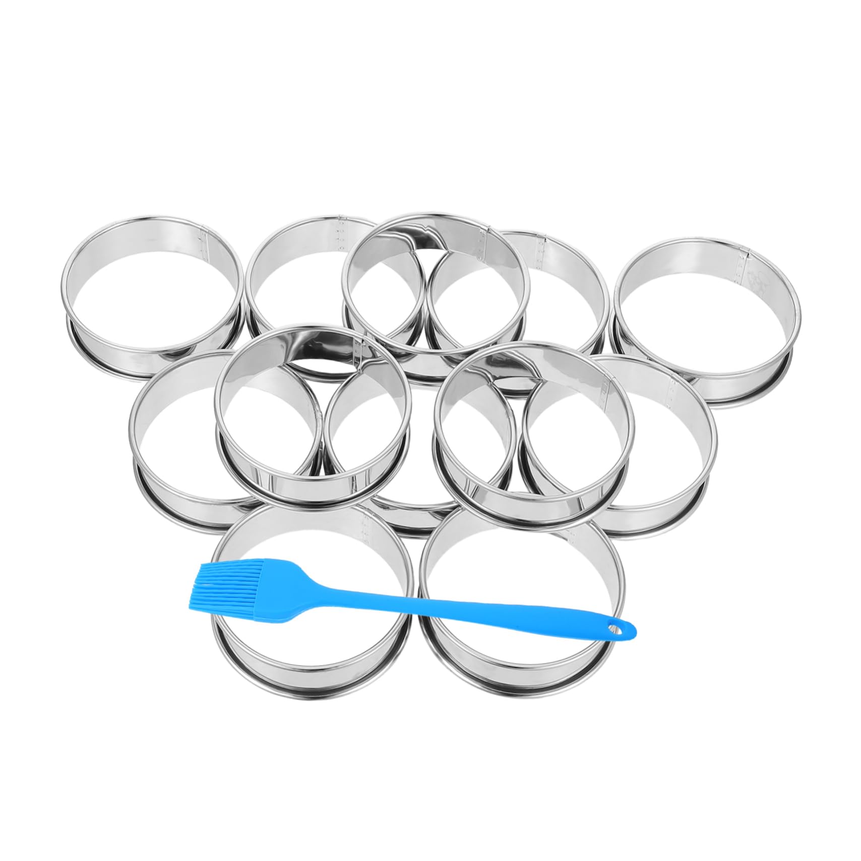 Cabilock 13pcs Stainless Steel Round Cake Mold with Brush Non Stick Baking Mousse Ring for Tarts Pastries Desserts Easy Release Baking Tool for Home Bakers
