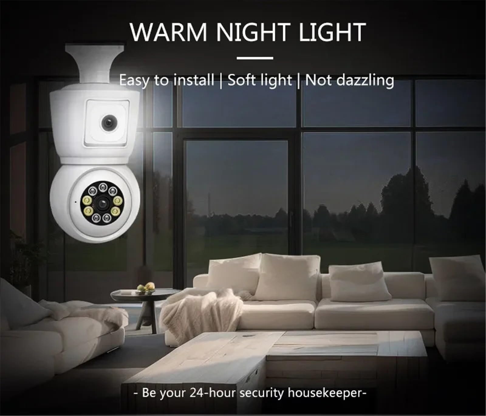 Cámaras de Seguridad, Cámara de Seguridad Exterior con WiFi, Bombilla E27 2 MP, Doble Lente, Pantalla, Seguimiento automático, Audio bidireccional, visión Nocturna a Color(4MP Add 32G)