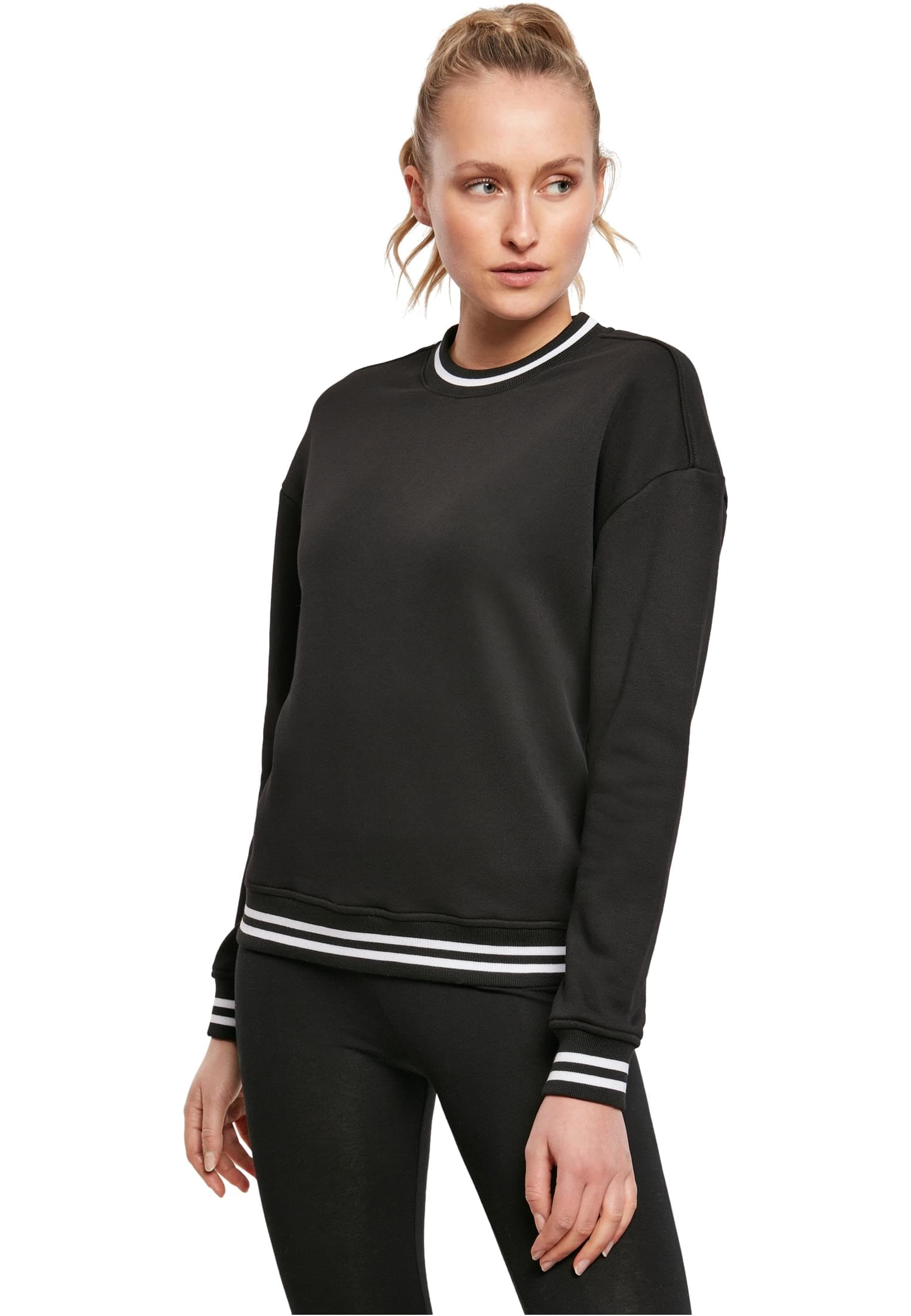 Build your Brand Women's Pullover Sweater, black/white, M
