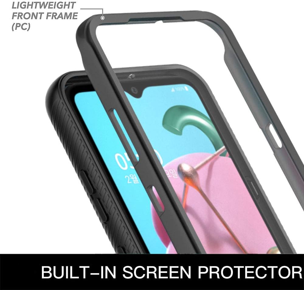 ONOLA Designed for LG K51/Q51 Case,Three Defense Built-in Screen Protector Crystal Clear Full Body Shockproof Slim Fit Cover for LG K51 Phone (Black)