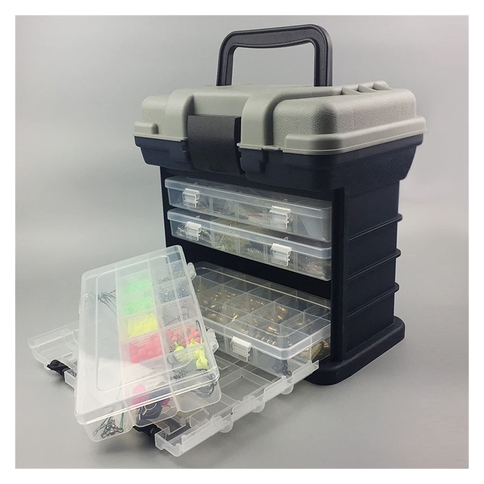 Caja de Almacenamiento Para Anzuelos de Pesca Caja de almacenamiento portátil de engranajes de pesca 5 capas Caja de pesca de mano de mano alta resistencia ABDOMINALES Accesorios de pesca de plástico